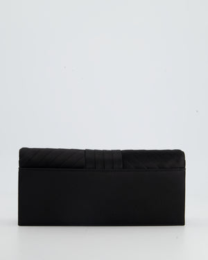 Chanel Black Satin Long-Line Clutch Bag with Brushed Gold Hardware and CC Detail