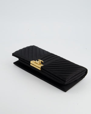 Chanel Black Satin Long-Line Clutch Bag with Brushed Gold Hardware and CC Detail