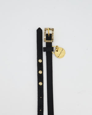 Yves Saint Laurent Vintage Black Belt with Crystal Buckle and Love Coin Detail 80cm