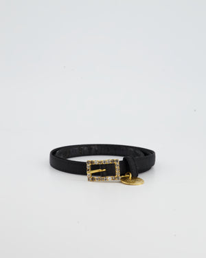 Yves Saint Laurent Vintage Black Belt with Crystal Buckle and Love Coin Detail 80cm