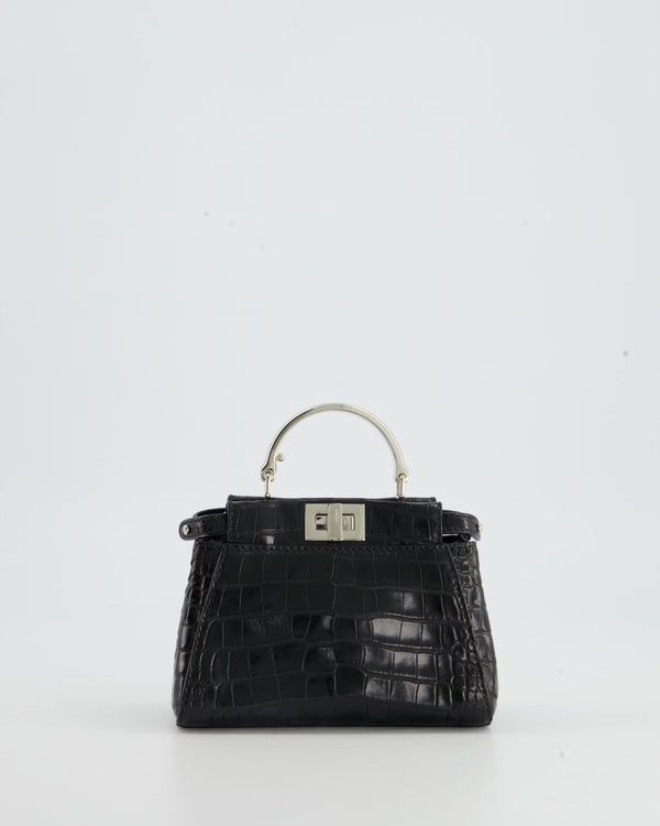 Fendi Black Exotic Micro Mini Peekaboo Bag with Silver Hardware