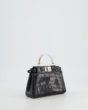 Fendi Black Exotic Micro Mini Peekaboo Bag with Silver Hardware