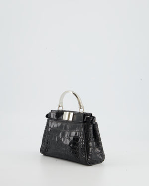 Fendi Black Exotic Micro Mini Peekaboo Bag with Silver Hardware