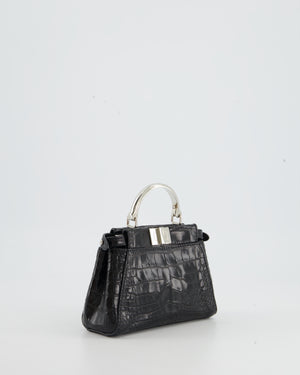 Fendi Black Exotic Micro Mini Peekaboo Bag with Silver Hardware