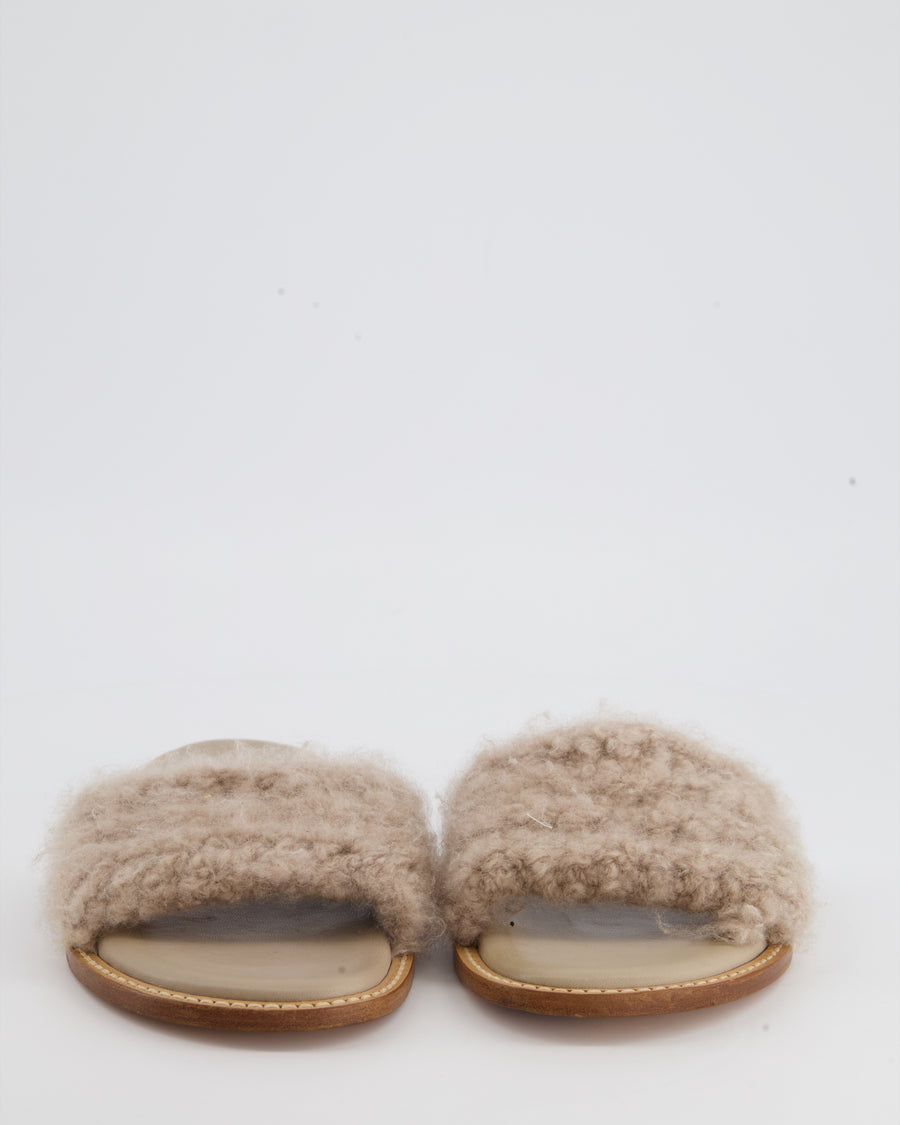 Gabriela Hearst Shearling Beige Flat Leather Slide Size EU 39