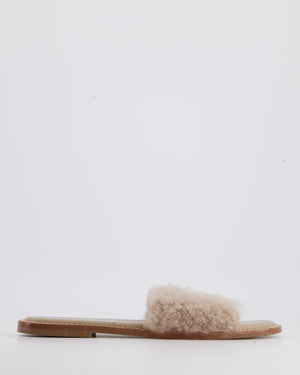 Gabriela Hearst Shearling Beige Flat Leather Slide Size EU 39