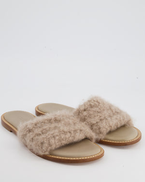 Gabriela Hearst Shearling Beige Flat Leather Slide Size EU 39