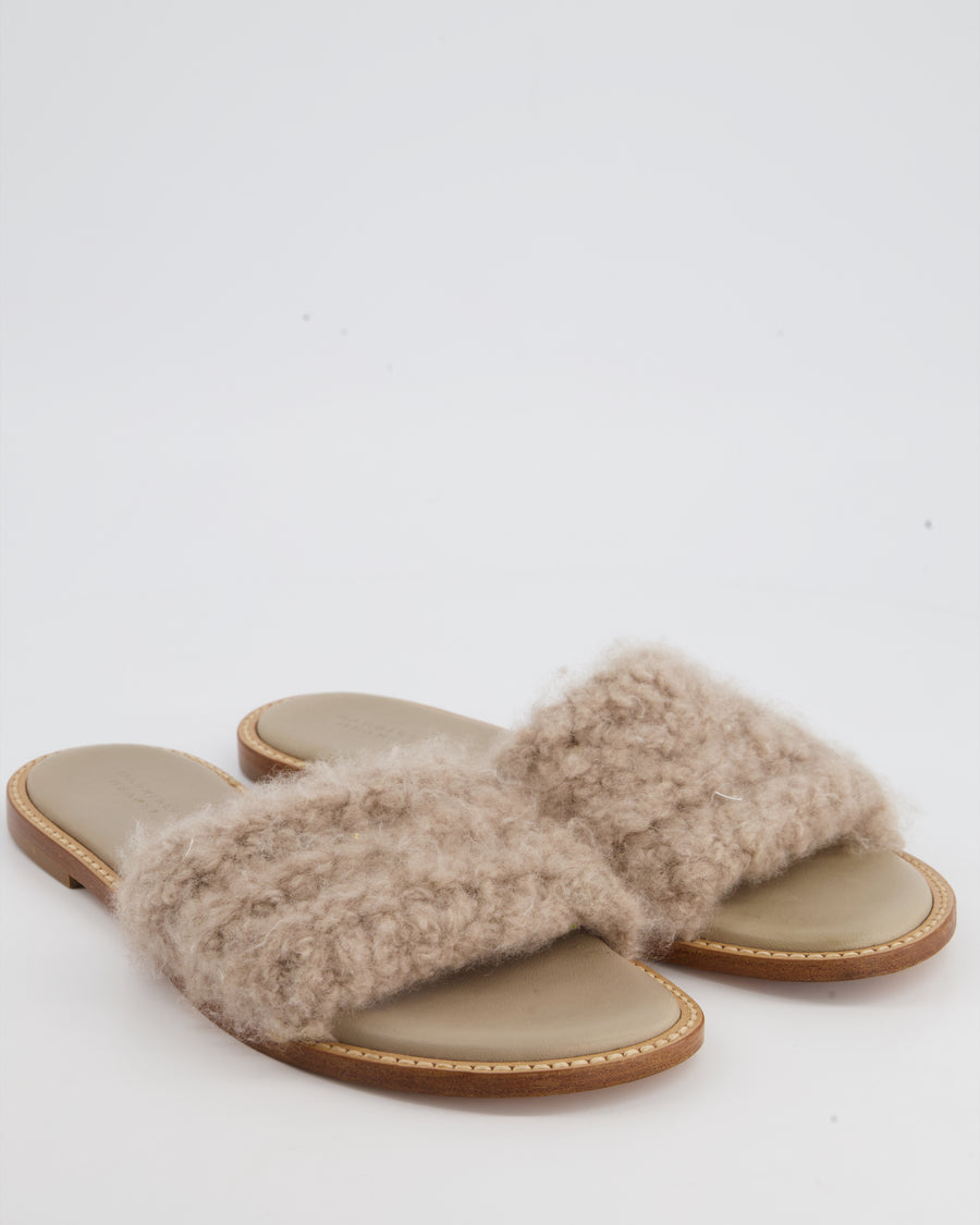 Gabriela Hearst Shearling Beige Flat Leather Slide Size EU 39