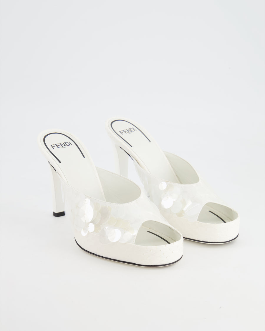 Fendi White Sequin Embellished Mules Size EU 37