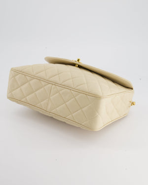 Chanel Vintage Beige Camera Flap Bag in Caviar Leather with Gold Hardware