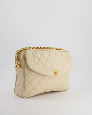 Chanel Vintage Beige Camera Flap Bag in Caviar Leather with Gold Hardware