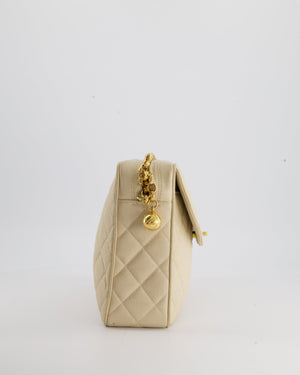 Chanel Vintage Beige Camera Flap Bag in Caviar Leather with Gold Hardware