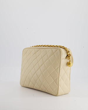 Chanel Vintage Beige Camera Flap Bag in Caviar Leather with Gold Hardware