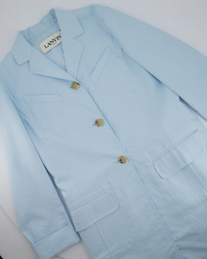 Lanvin Powder Blue Cotton Long-Line Coat with Button Detail Size FR 38 (UK 10)