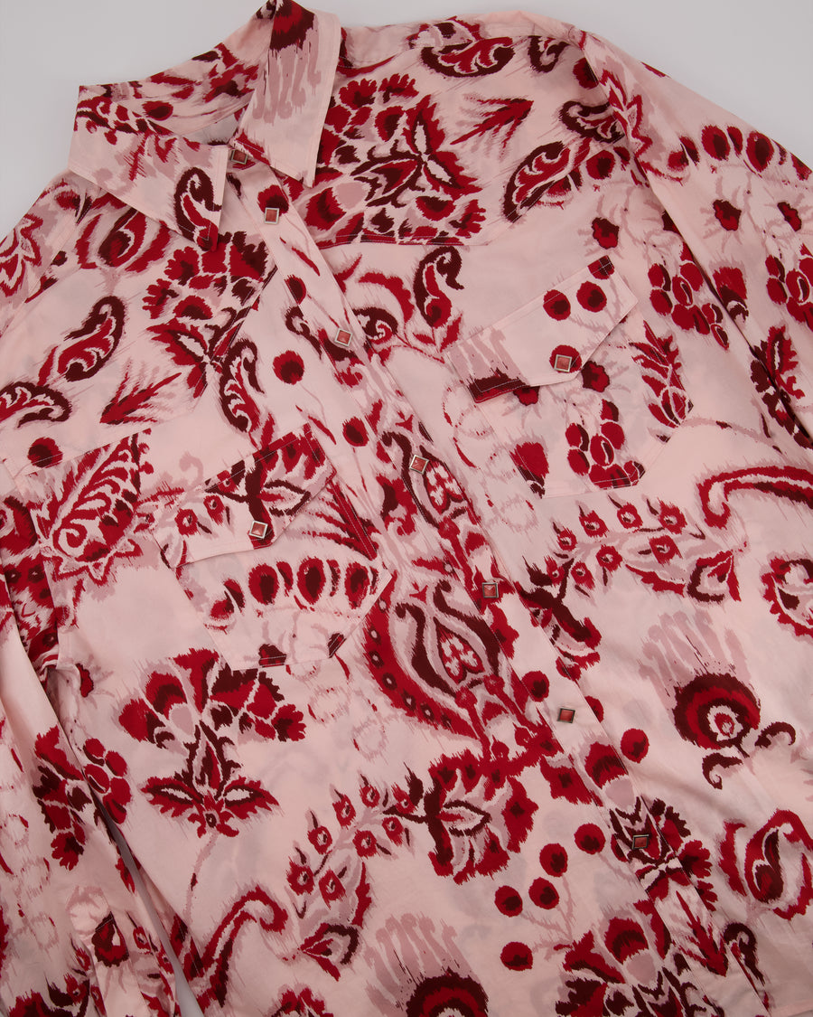 Etro Pink and Red Paisley Printed Long Sleeve Shirt IT 42 (UK 12)