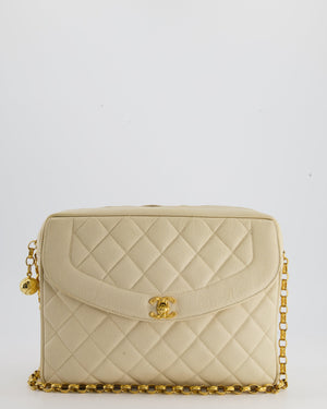 Chanel Vintage Beige Camera Flap Bag in Caviar Leather with Gold Hardware