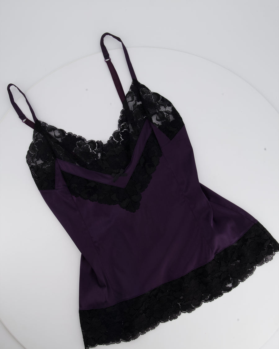 Dolce 
Gabbana Purple with Black Lace Detail Baby Doll Top IT 40 (UK 8)