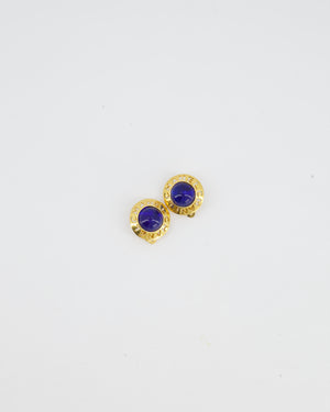 Chanel Vintage Yellow Gold with Blue Pearl Round Clip-On Earrings with CC Logo