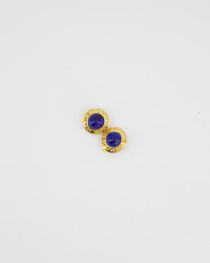 Chanel Vintage Yellow Gold with Blue Pearl Round Clip-On Earrings with CC Logo