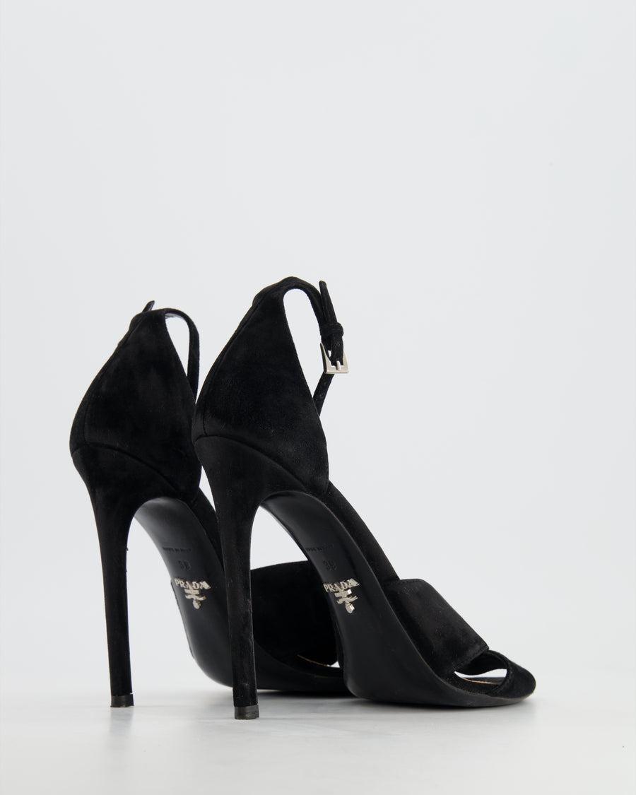 Prada Black Suede Ankle-Strap Sandal Heels Size EU 39