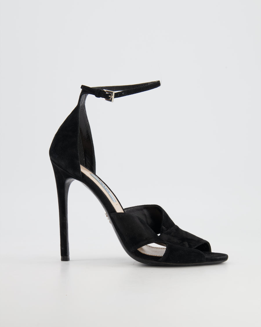 Prada Black Suede Ankle-Strap Sandal Heels Size EU 39