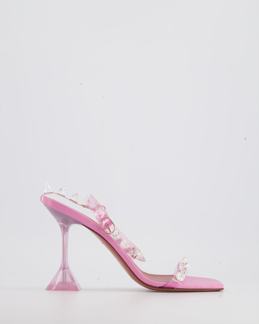 Amina Muaddi Pink Crystal Spike Strap Heels Size EU 38