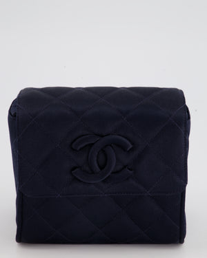 Chanel Navy Vintage Silk Diamond Quilted Shoulder Bag with CC Logo