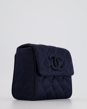 Chanel Navy Vintage Silk Diamond Quilted Shoulder Bag with CC Logo