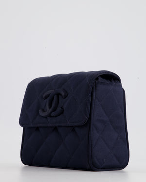 Chanel Navy Vintage Silk Diamond Quilted Shoulder Bag with CC Logo