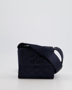 Chanel Navy Vintage Silk Diamond Quilted Shoulder Bag with CC Logo