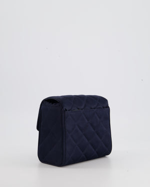 Chanel Navy Vintage Silk Diamond Quilted Shoulder Bag with CC Logo