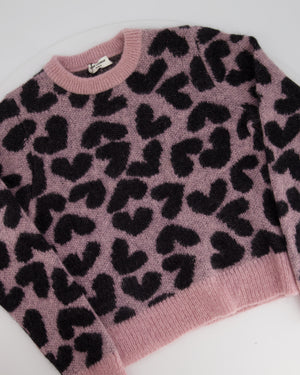 Saint Laurent Pink Mohair Jumper with Black Hearts Detail Size M (UK 10)