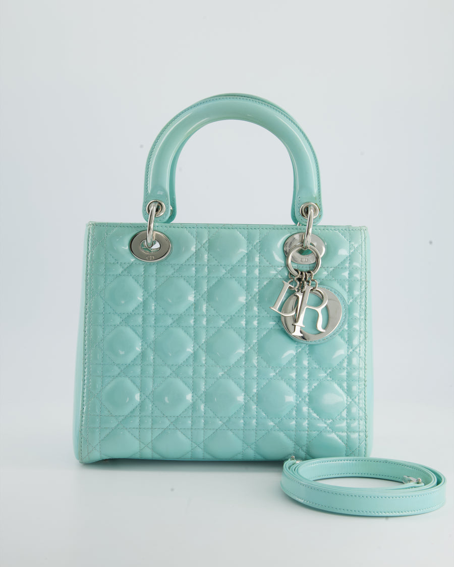 Christian Dior Tiffany Blue Medium Lady Dior Bag Patent with Silver Hardware RRP £5300