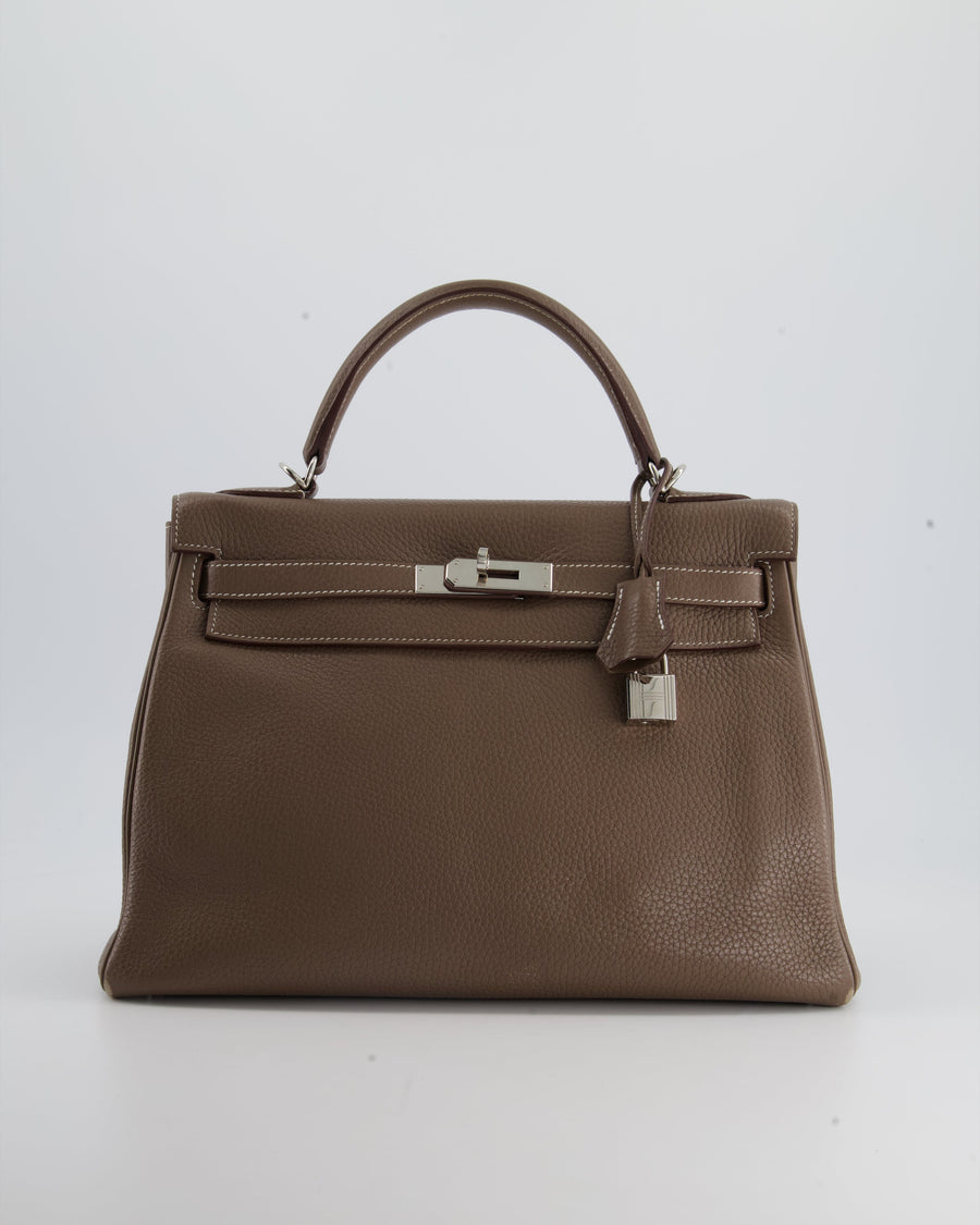 Hermès Kelly 32 Retourne Bag in Etoupe Clemence Leather with Palladium Hardware