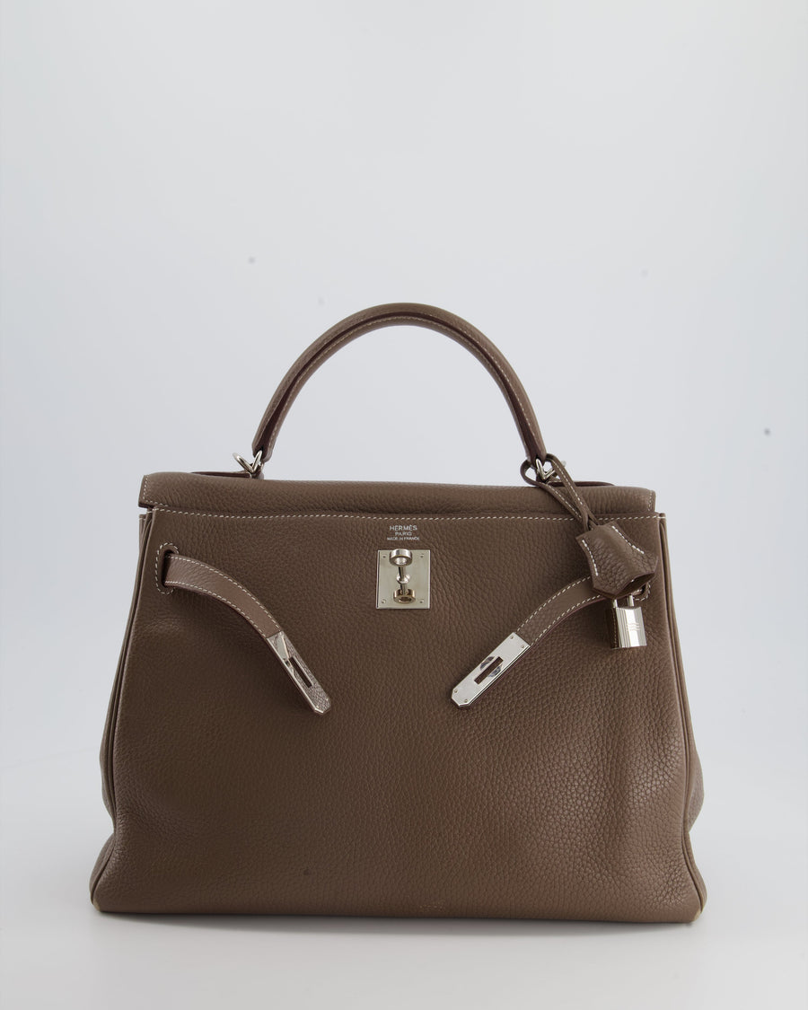 Hermès Kelly 32 Retourne Bag in Etoupe Clemence Leather with Palladium Hardware