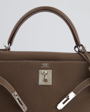 Hermès Kelly 32 Retourne Bag in Etoupe Clemence Leather with Palladium Hardware