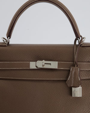 Hermès Kelly 32 Retourne Bag in Etoupe Clemence Leather with Palladium Hardware