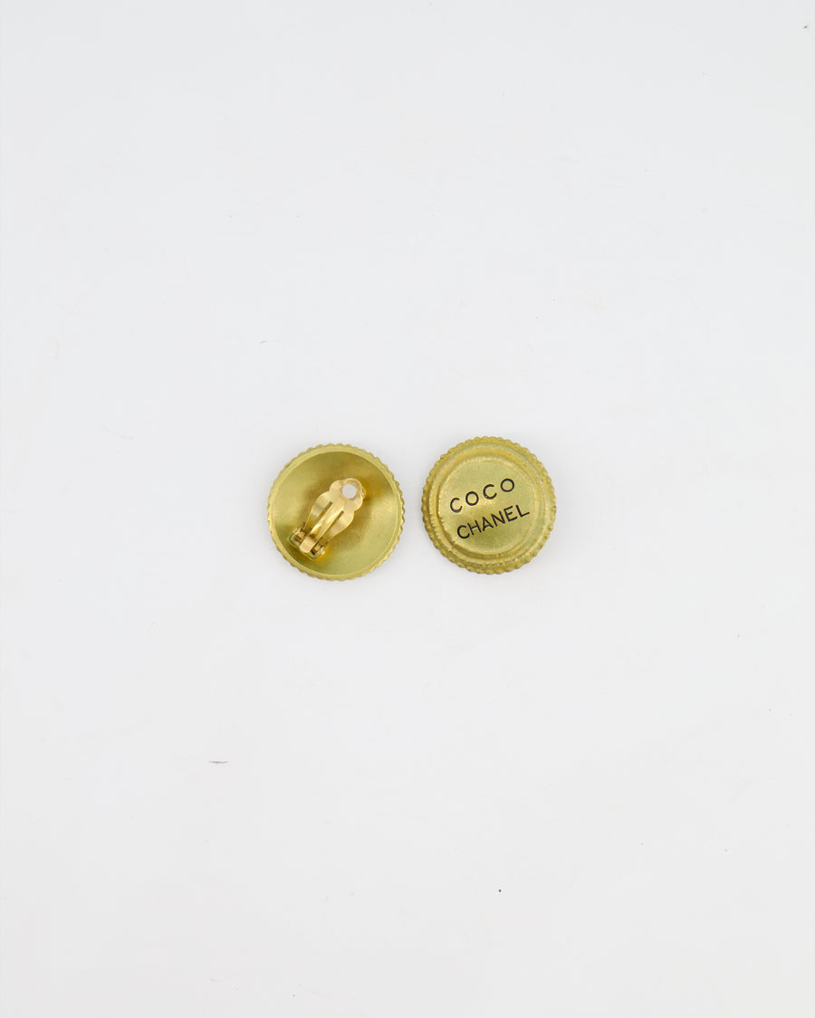 Chanel Vintage Ancient Gold Coco Chanel Round Clip-On Earrings