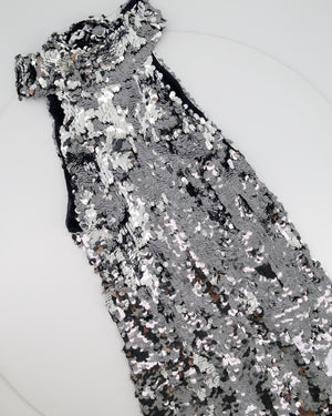 Galvan Silver Galaxy Sequin Halter Neck Dress with Bow Detail FR 36 (UK 8)