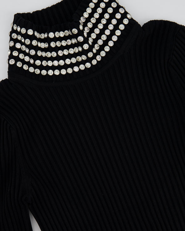 Alexander Wang Black Long-Sleeve Top with Crystals Details Size XS (UK 6)