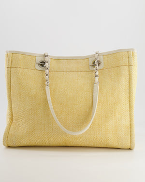 Chanel Yellow Raffia Small Deauville Tote Bag with Silver Hardware