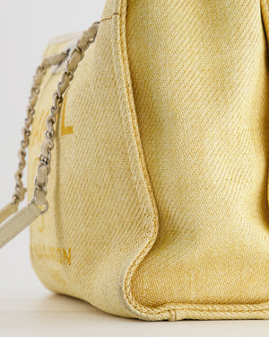 Chanel Yellow Raffia Small Deauville Tote Bag with Silver Hardware