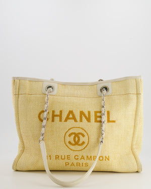 Chanel Yellow Raffia Small Deauville Tote Bag with Silver Hardware