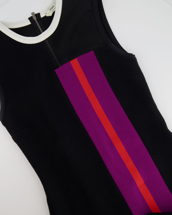 Fendi Black Wool Sleeveless Mini Dress with Pink Stripe Detail Size IT 38 (UK 6)