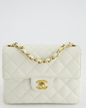 *RARE* Chanel Vintage White Caviar Mini Square Flap Bag with 24K Gold Hardware