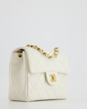 *RARE* Chanel Vintage White Caviar Mini Square Flap Bag with 24K Gold Hardware