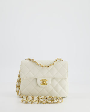 *RARE* Chanel Vintage White Caviar Mini Square Flap Bag with 24K Gold Hardware