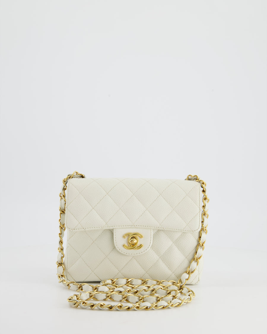 *RARE* Chanel Vintage White Caviar Mini Square Flap Bag with 24K Gold Hardware