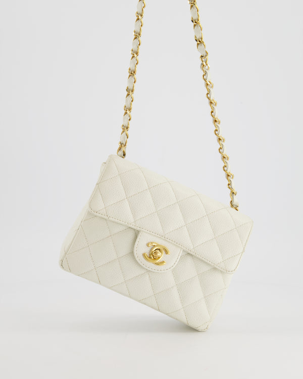 *RARE* Chanel Vintage White Caviar Mini Square Flap Bag with 24K Gold Hardware