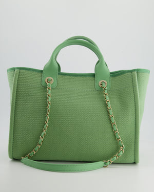 *HOT* Chanel Pistachio Green Canvas Small Deauville Tote Bag with Champagne Gold Hardware